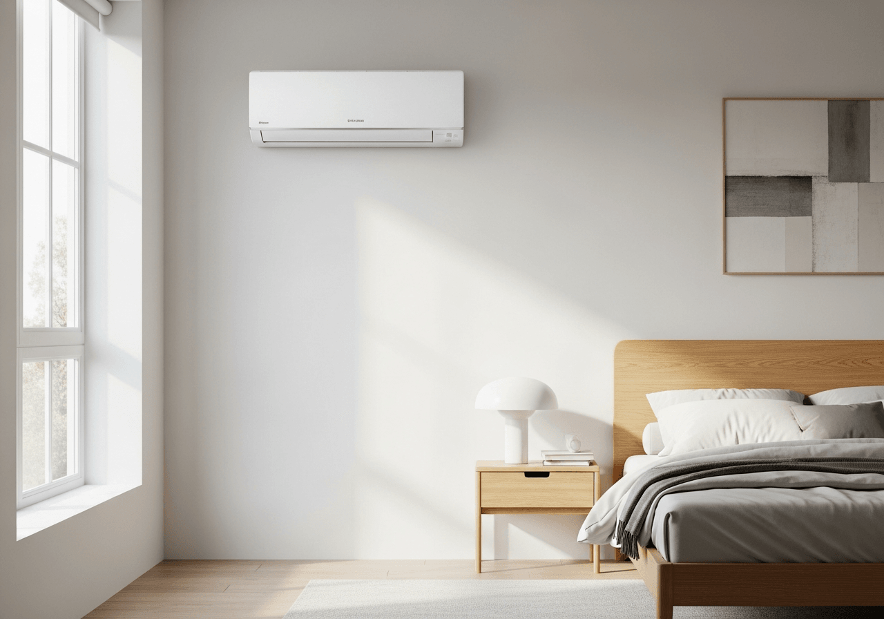 Wall-mounted system above a clean interior wall.